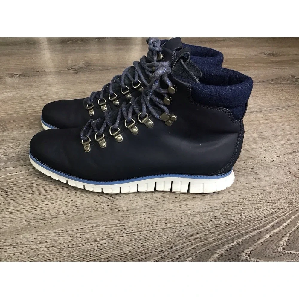 Cole Haan Men's 9.5 M Zerogrand Hiker Waterproof Leather Boots Navy Ink C31399